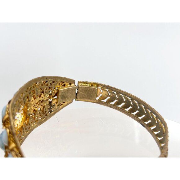 Faux Opal Gemstone Gold Toned Textured Chunky Vintage Bracelet Costume Bracelet - Picture 6 of 16